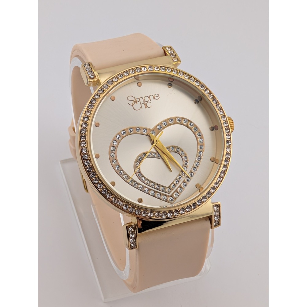 Simone Chic Watch Women 40mm Gold Case Nude Beige Silicone Band- New Battery